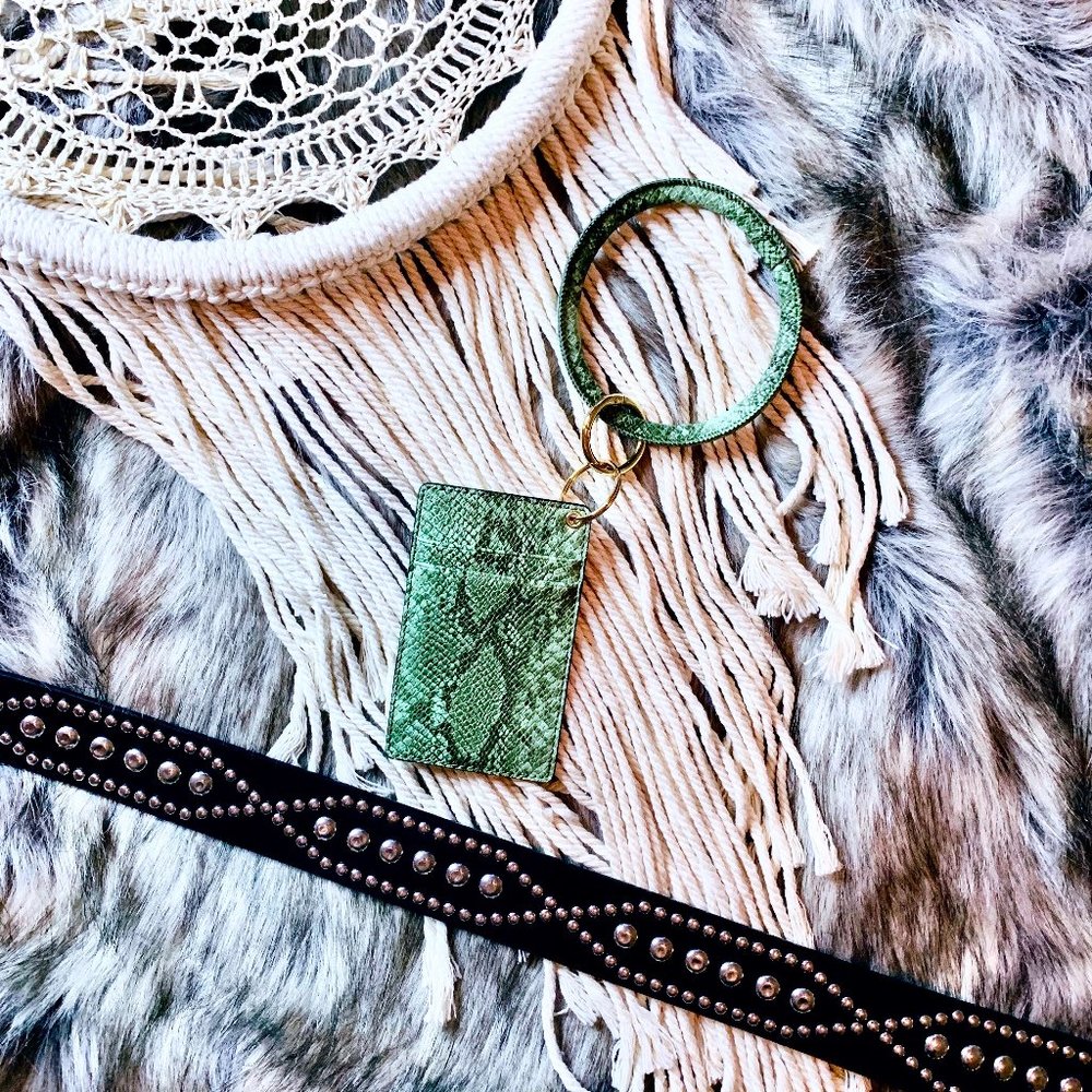 Snakeskin ID Holder Keyring Bracelet (Green)